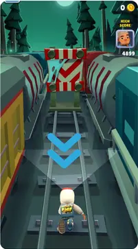 subway surfers move down to roll under obstacle
